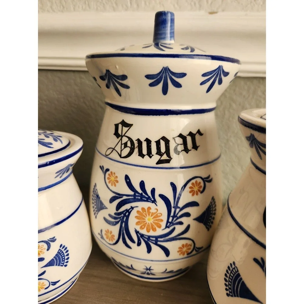 Royal Sealy Heritage Kitchen Canister Set+Lids 3 Pc 1950s Coffee Tea Sugar READ